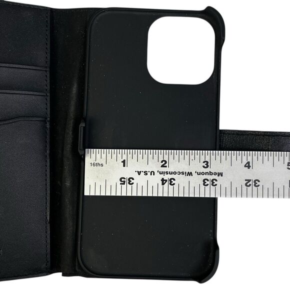 COACH Leather iPhone 15 Pro Folio Smartphone Slim Wrap Case Black Gray - Picture 7 of 8